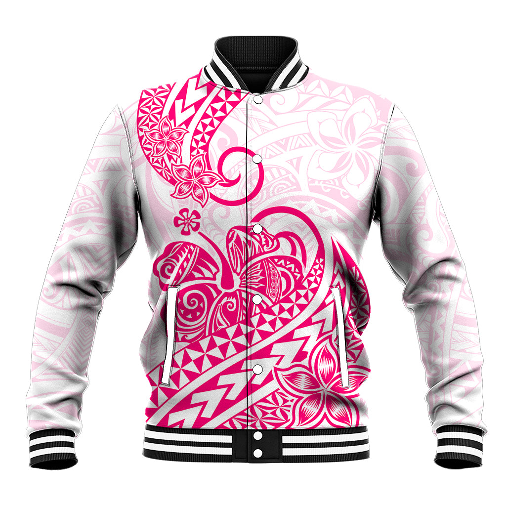 Polynesian Baseball Jacket Tribal Tattoo Pink Screen Color LT9 Unisex Pink - Polynesian Pride
