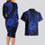 Polynesian Guam Coat of Arms Couples Matching Long Sleeve Bodycon Dress and Hawaiian Shirt Polynesian Tribal Tattoo Blue Version