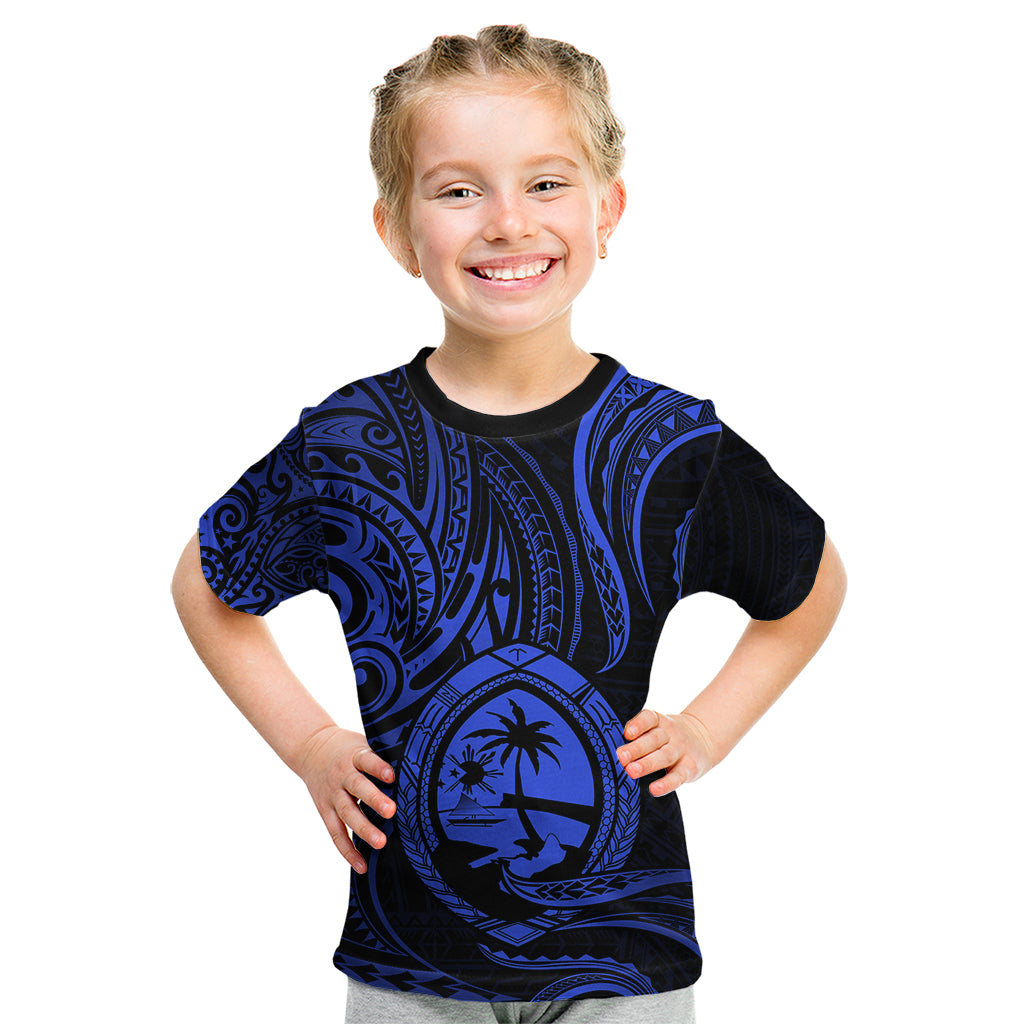 Polynesian Pride Guam Kid T Shirt With Polynesian Tribal Tattoo and Coat of Arms Blue Version LT9 Blue - Polynesian Pride