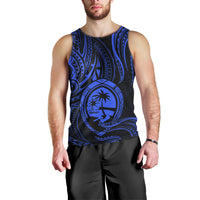 Polynesian Pride Guam Men Tank Top With Polynesian Tribal Tattoo and Coat of Arms Blue Version LT9 - Polynesian Pride