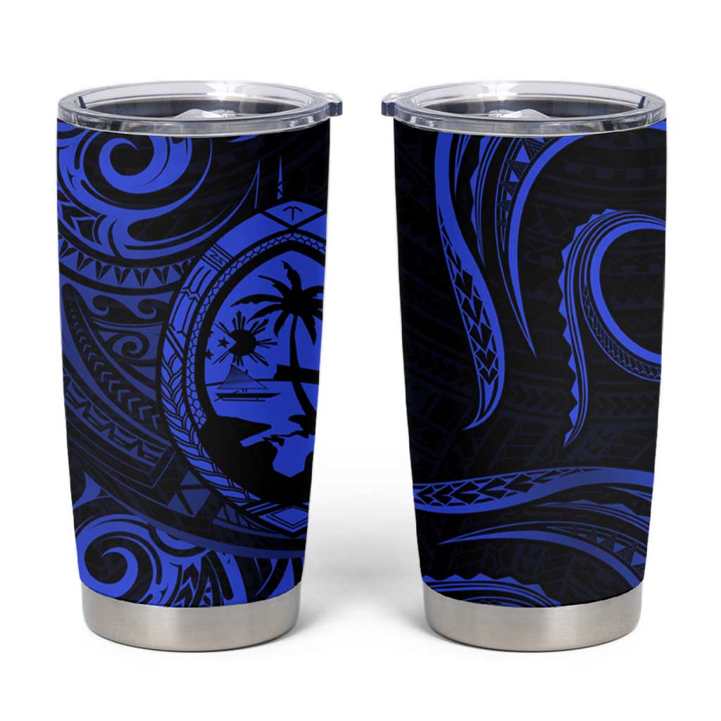 Polynesian Guam Coat of Arms Tumbler Cup Polynesian Tribal Tattoo Blue Version LT9 Blue - Polynesian Pride