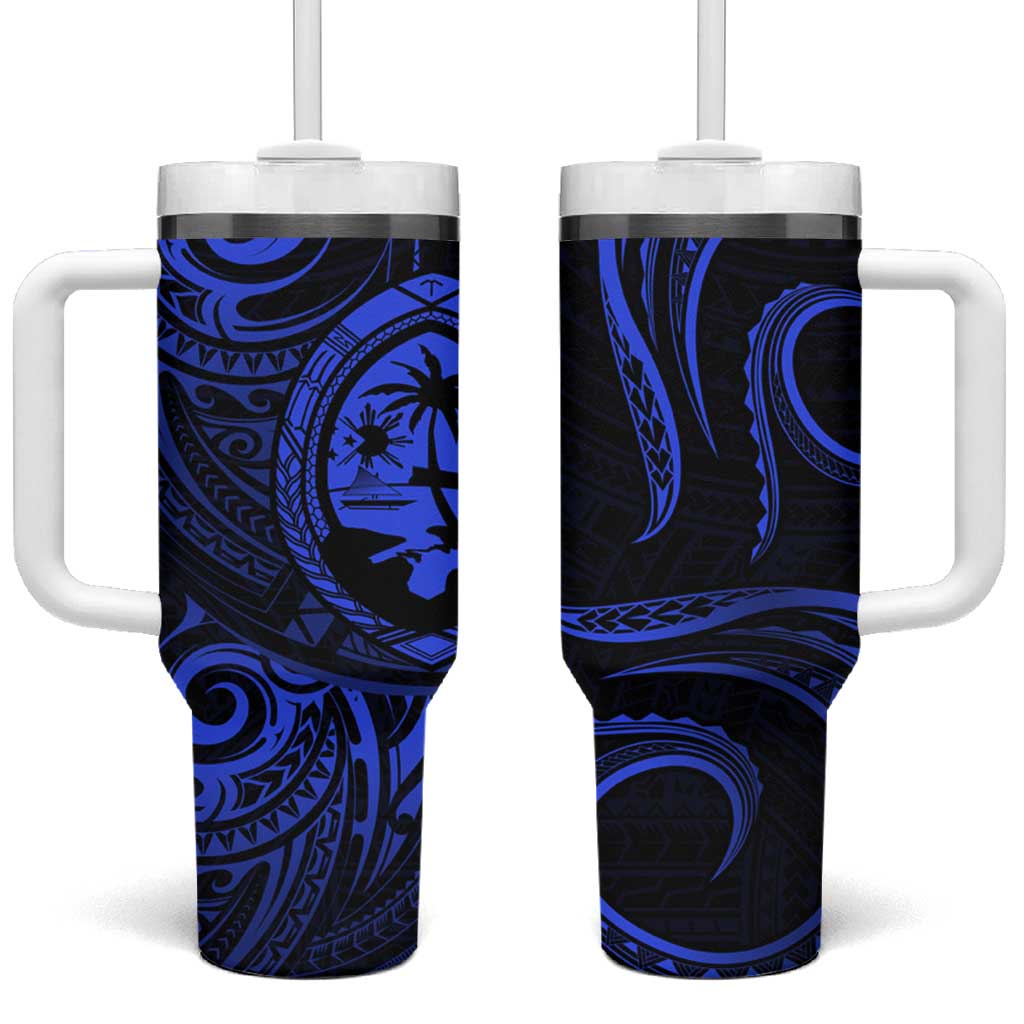 Polynesian Guam Coat of Arms Tumbler With Handle Polynesian Tribal Tattoo Blue Version LT9 One Size: 40 oz Blue - Polynesian Pride