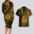 Polynesian Guam Coat of Arms Couples Matching Long Sleeve Bodycon Dress and Hawaiian Shirt Polynesian Tribal Tattoo Gold Version