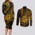 Polynesian Guam Coat of Arms Couples Matching Long Sleeve Bodycon Dress and Long Sleeve Button Shirt Polynesian Tribal Tattoo Gold Version