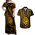 Polynesian Guam Coat of Arms Couples Matching Off Shoulder Maxi Dress and Hawaiian Shirt Polynesian Tribal Tattoo Gold Version