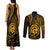 Polynesian Guam Coat of Arms Couples Matching Tank Maxi Dress and Long Sleeve Button Shirt Polynesian Tribal Tattoo Gold Version