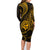 Polynesian Guam Coat of Arms Family Matching Long Sleeve Bodycon Dress and Hawaiian Shirt Polynesian Tribal Tattoo Gold Version