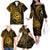 Polynesian Guam Coat of Arms Family Matching Off The Shoulder Long Sleeve Dress and Hawaiian Shirt Polynesian Tribal Tattoo Gold Version