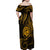 Polynesian Guam Coat of Arms Family Matching Off Shoulder Maxi Dress and Hawaiian Shirt Polynesian Tribal Tattoo Gold Version