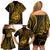 Polynesian Guam Coat of Arms Family Matching Off Shoulder Short Dress and Hawaiian Shirt Polynesian Tribal Tattoo Gold Version