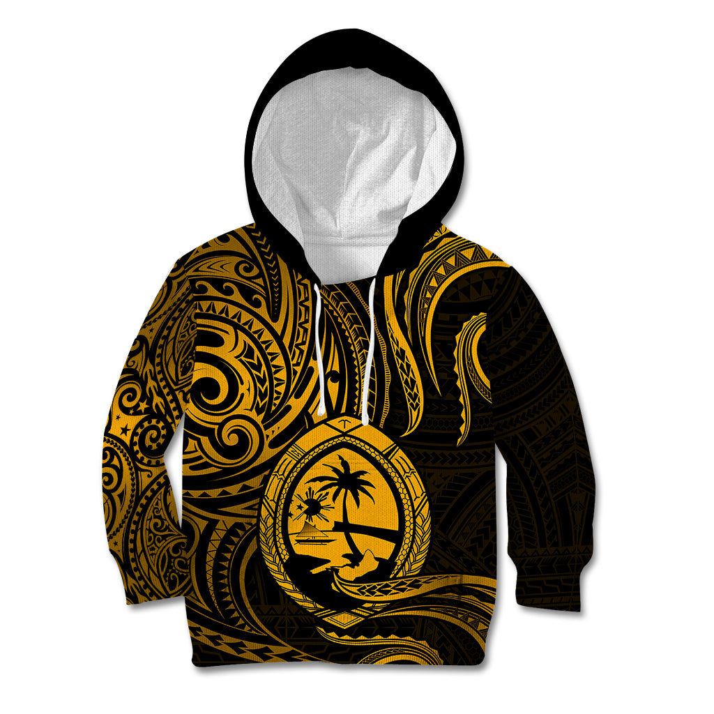 Polynesian Pride Guam Kid Hoodie With Polynesian Tribal Tattoo and Coat of Arms Gold Version LT9 Hoodie Gold - Polynesian Pride