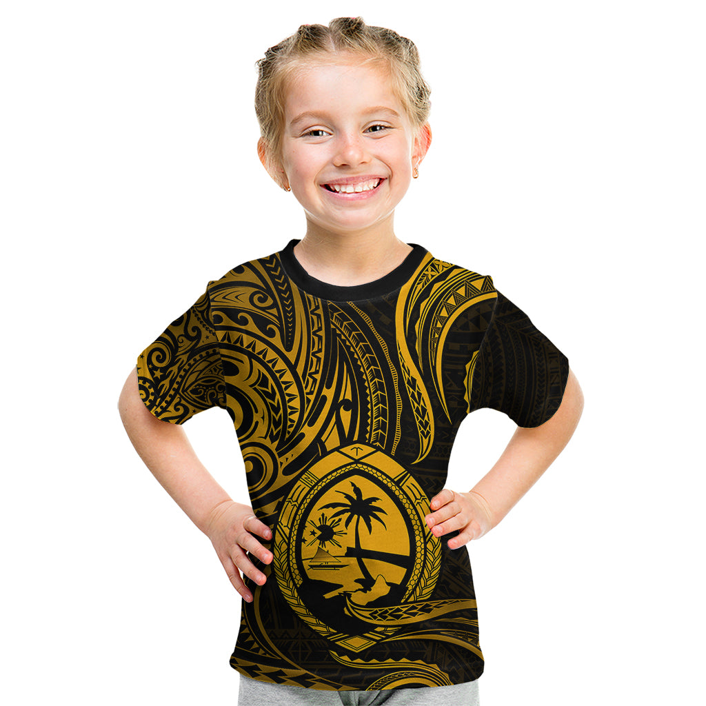 Polynesian Pride Guam Kid T Shirt With Polynesian Tribal Tattoo and Coat of Arms Gold Version LT9 Gold - Polynesian Pride