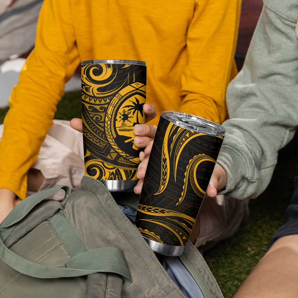 Polynesian Guam Coat of Arms Tumbler Cup Polynesian Tribal Tattoo Gold Version LT9 - Polynesian Pride
