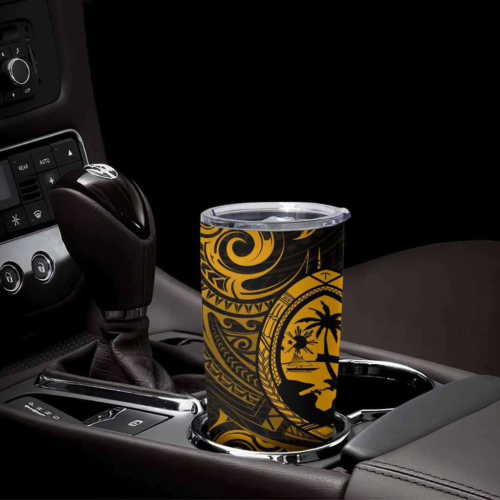 Polynesian Guam Coat of Arms Tumbler Cup Polynesian Tribal Tattoo Gold Version LT9 - Polynesian Pride