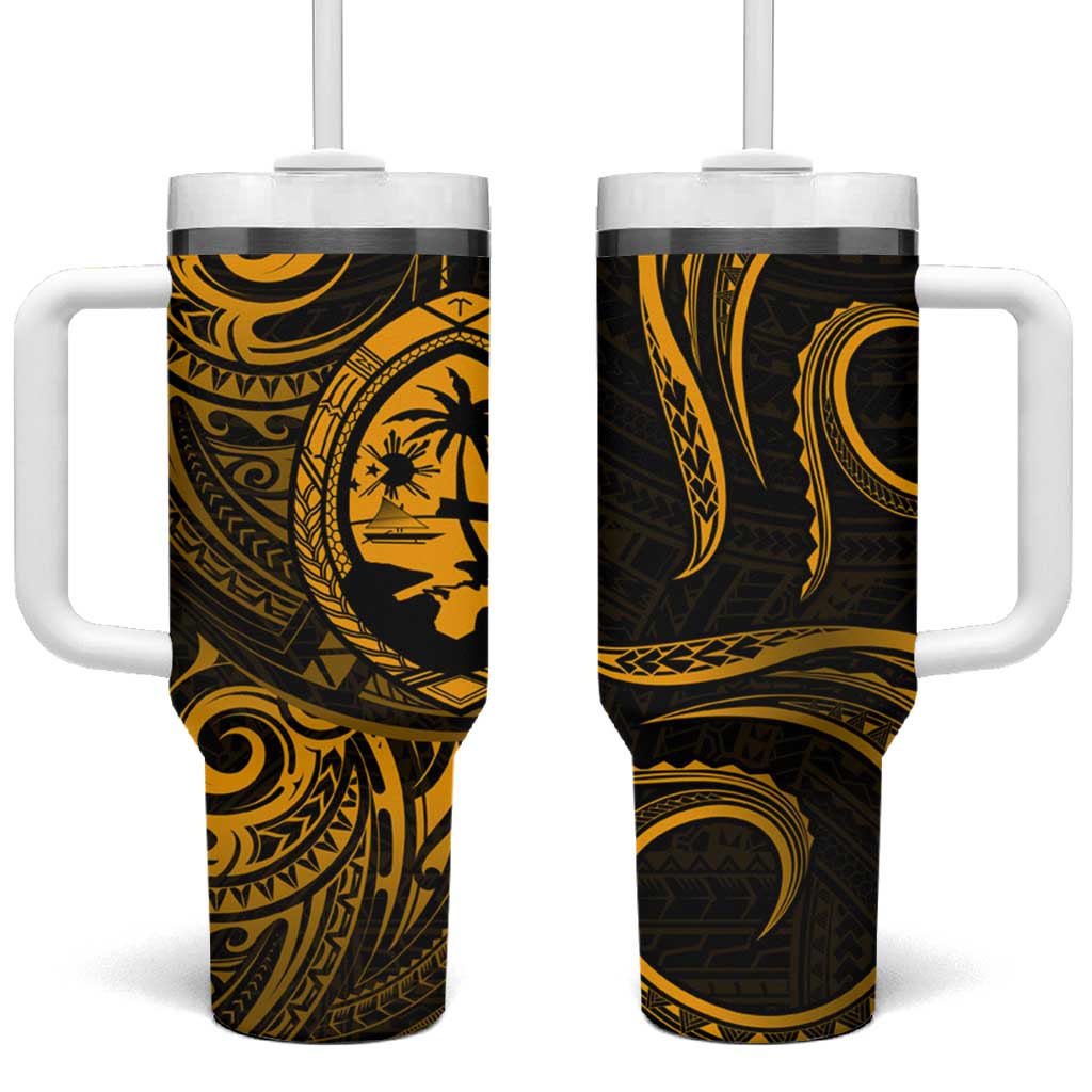 Polynesian Guam Coat of Arms Tumbler With Handle Polynesian Tribal Tattoo Gold Version LT9 One Size: 40 oz Gold - Polynesian Pride