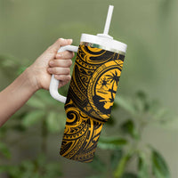 Polynesian Guam Coat of Arms Tumbler With Handle Polynesian Tribal Tattoo Gold Version LT9 - Polynesian Pride