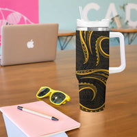 Polynesian Guam Coat of Arms Tumbler With Handle Polynesian Tribal Tattoo Gold Version LT9 - Polynesian Pride