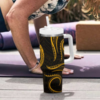 Polynesian Guam Coat of Arms Tumbler With Handle Polynesian Tribal Tattoo Gold Version LT9 - Polynesian Pride