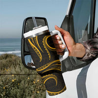 Polynesian Guam Coat of Arms Tumbler With Handle Polynesian Tribal Tattoo Gold Version LT9 - Polynesian Pride