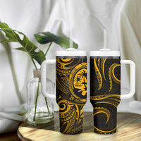 Polynesian Guam Coat of Arms Tumbler With Handle Polynesian Tribal Tattoo Gold Version LT9 - Polynesian Pride