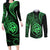 Polynesian Guam Coat of Arms Couples Matching Long Sleeve Bodycon Dress and Long Sleeve Button Shirt Polynesian Tribal Tattoo Green Version