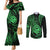 Polynesian Guam Coat of Arms Couples Matching Mermaid Dress and Long Sleeve Button Shirt Polynesian Tribal Tattoo Green Version