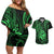 Polynesian Guam Coat of Arms Couples Matching Off Shoulder Short Dress and Hawaiian Shirt Polynesian Tribal Tattoo Green Version