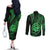 Polynesian Guam Coat of Arms Couples Matching Off The Shoulder Long Sleeve Dress and Long Sleeve Button Shirt Polynesian Tribal Tattoo Green Version