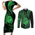 Polynesian Guam Coat of Arms Couples Matching Short Sleeve Bodycon Dress and Long Sleeve Button Shirt Polynesian Tribal Tattoo Green Version