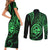 Polynesian Guam Coat of Arms Couples Matching Short Sleeve Bodycon Dress and Long Sleeve Button Shirt Polynesian Tribal Tattoo Green Version