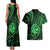 Polynesian Guam Coat of Arms Couples Matching Tank Maxi Dress and Hawaiian Shirt Polynesian Tribal Tattoo Green Version