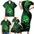 Polynesian Guam Coat of Arms Family Matching Short Sleeve Bodycon Dress and Hawaiian Shirt Polynesian Tribal Tattoo Green Version