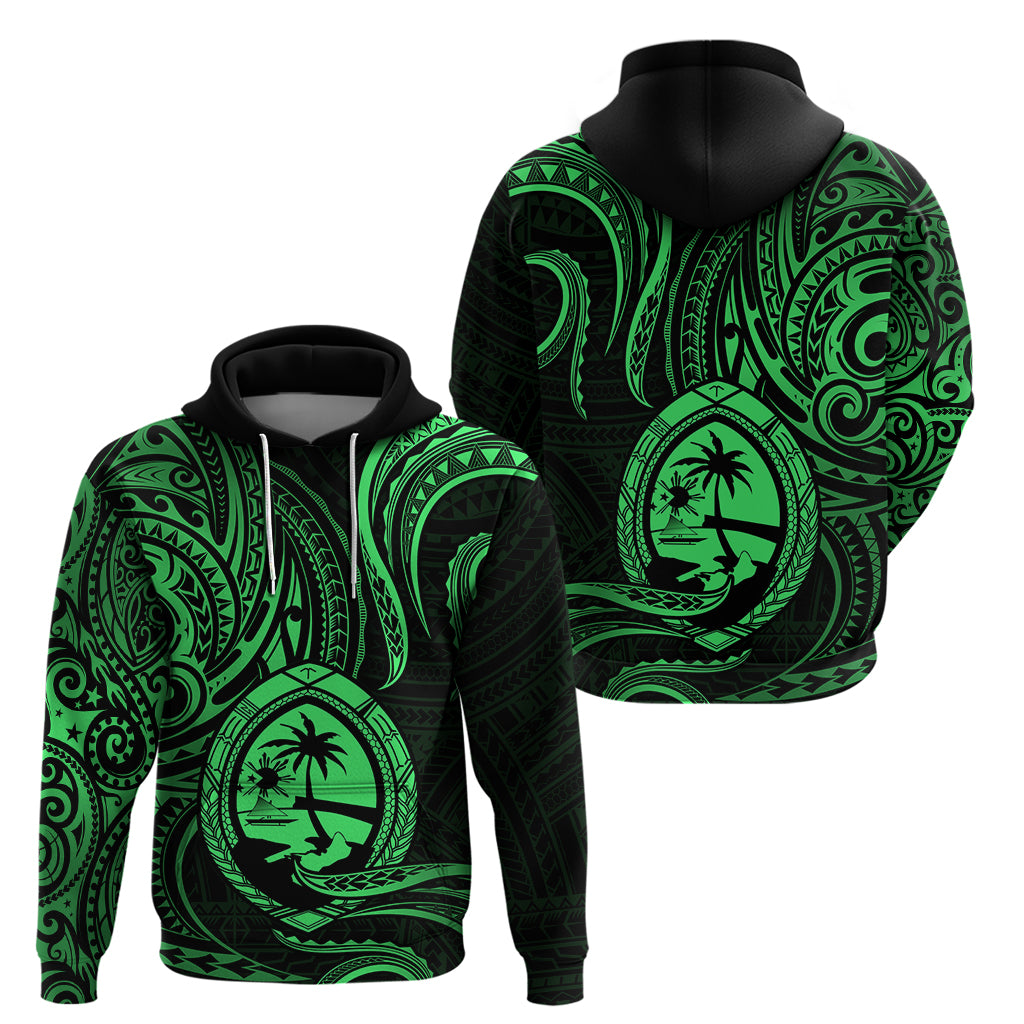 Polynesian Pride Guam Hoodie With Polynesian Tribal Tattoo and Coat of Arms Green Version LT9 Green - Polynesian Pride