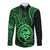 Polynesian Pride Guam Long Sleeve Button Shirt With Polynesian Tribal Tattoo and Coat of Arms Green Version LT9 Unisex Green - Polynesian Pride