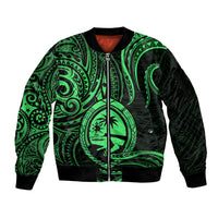 Polynesian Pride Guam Sleeve Zip Bomber Jacket With Polynesian Tribal Tattoo and Coat of Arms Green Version LT9 Unisex Green - Polynesian Pride