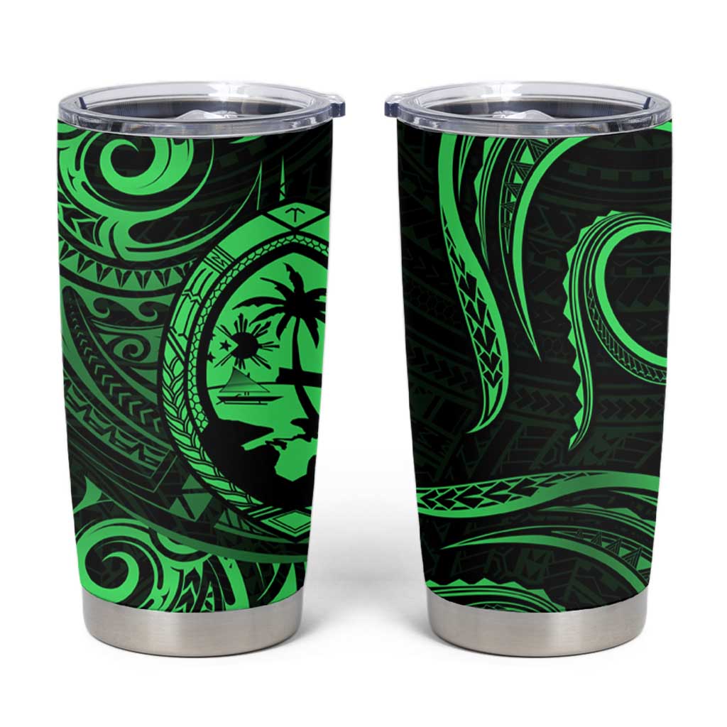 Polynesian Guam Coat of Arms Tumbler Cup Polynesian Tribal Tattoo Green Version LT9 Green - Polynesian Pride