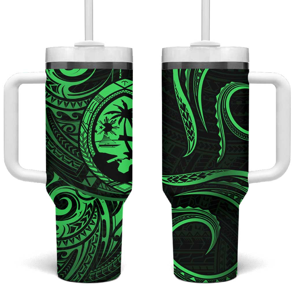 Polynesian Guam Coat of Arms Tumbler With Handle Polynesian Tribal Tattoo Green Version LT9 One Size: 40 oz Green - Polynesian Pride