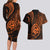 Polynesian Guam Coat of Arms Couples Matching Long Sleeve Bodycon Dress and Hawaiian Shirt Polynesian Tribal Tattoo Orange Version