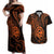 Polynesian Guam Coat of Arms Couples Matching Off Shoulder Maxi Dress and Hawaiian Shirt Polynesian Tribal Tattoo Orange Version