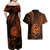 Polynesian Guam Coat of Arms Couples Matching Off Shoulder Maxi Dress and Hawaiian Shirt Polynesian Tribal Tattoo Orange Version