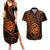 Polynesian Guam Coat of Arms Couples Matching Summer Maxi Dress and Hawaiian Shirt Polynesian Tribal Tattoo Orange Version