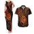 Polynesian Guam Coat of Arms Couples Matching Tank Maxi Dress and Hawaiian Shirt Polynesian Tribal Tattoo Orange Version