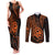 Polynesian Guam Coat of Arms Couples Matching Tank Maxi Dress and Long Sleeve Button Shirt Polynesian Tribal Tattoo Orange Version