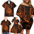 Polynesian Guam Coat of Arms Family Matching Off Shoulder Short Dress and Hawaiian Shirt Polynesian Tribal Tattoo Orange Version