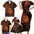 Polynesian Guam Coat of Arms Family Matching Short Sleeve Bodycon Dress and Hawaiian Shirt Polynesian Tribal Tattoo Orange Version