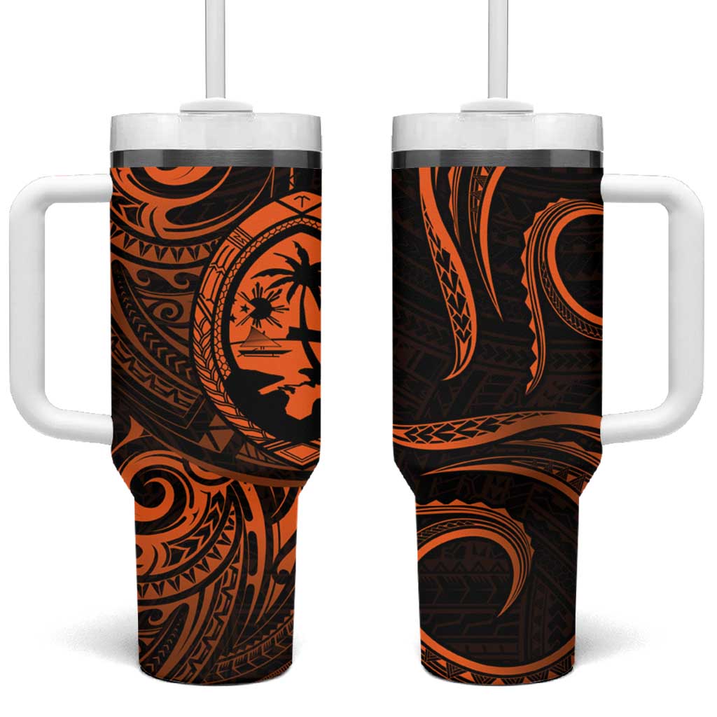 Polynesian Guam Coat of Arms Tumbler With Handle Polynesian Tribal Tattoo Orange Version LT9 One Size: 40 oz Orange - Polynesian Pride