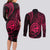 Polynesian Guam Coat of Arms Couples Matching Long Sleeve Bodycon Dress and Long Sleeve Button Shirt Polynesian Tribal Tattoo Pink Version