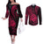 Polynesian Guam Coat of Arms Couples Matching Off The Shoulder Long Sleeve Dress and Long Sleeve Button Shirt Polynesian Tribal Tattoo Pink Version