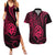 Polynesian Guam Coat of Arms Couples Matching Summer Maxi Dress and Hawaiian Shirt Polynesian Tribal Tattoo Pink Version