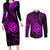 Polynesian Guam Coat of Arms Couples Matching Long Sleeve Bodycon Dress and Long Sleeve Button Shirt Polynesian Tribal Tattoo Purple Version